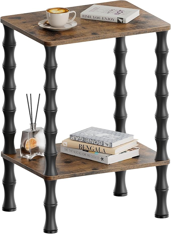 Side Table, 2-Tier End Table with Storage Shelf, Night Stand for Small Spaces, Modern Coffee Tables for Living Room, Bedroom (1, Rustic Brown)
