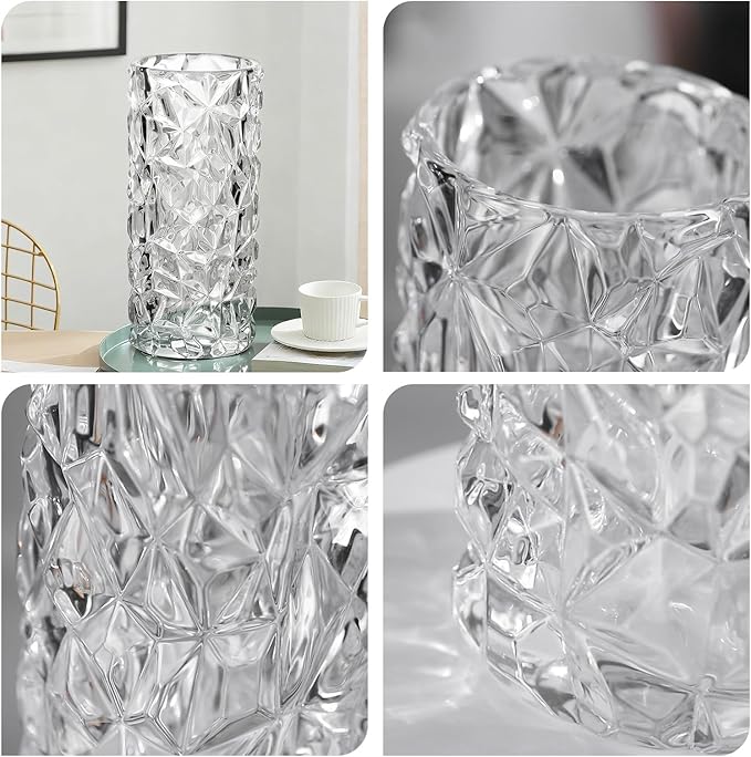 KAMMAK Glass Vase, Large Decorative Flower Vase with Cracked Texture for Wedding Centerpiece, Christmas or Birthday Gift for Women, Mom, Housewarming, Table, Office, Home Decor (White Ice Crack)