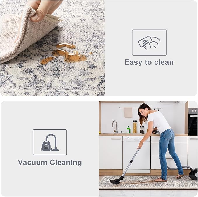 KIMODE Kitchen Mats for Floor Cushioned Anti Fatigue 2 Piece,Boho Floral Kitchen Rugs Non Slip 20" x 59"+20" x 32",Wide Memory Foam Kitchen Mat Carpet for Laundry Office Home,Blue