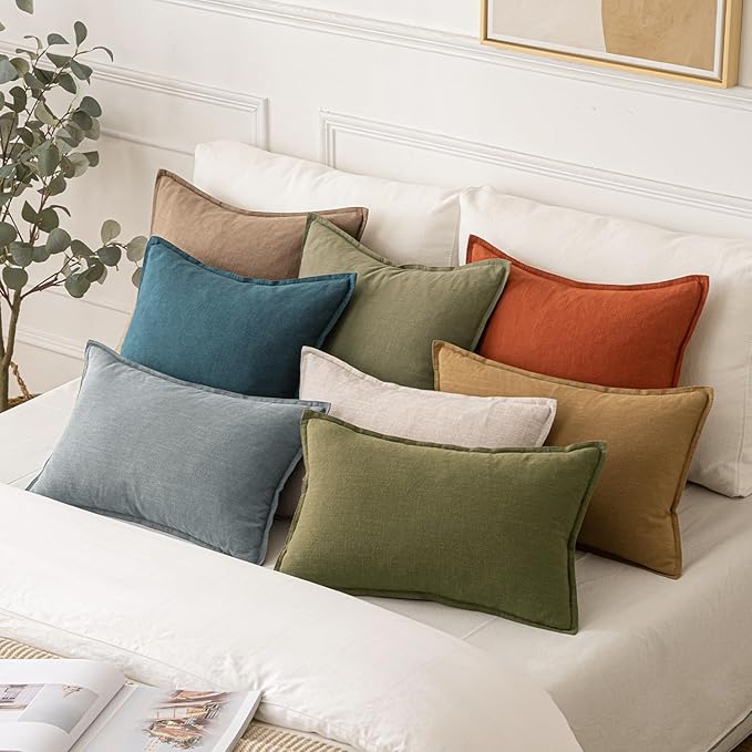 MIULEE Decorative Linen Pillow Covers 24x24 Inch Green Boho Farmhouse Neutral Couch Throw Pillows for Bed Pack of 2 Accent Outdoor Pillowcase Modern Sofa Cushion Livingroom Home Decor