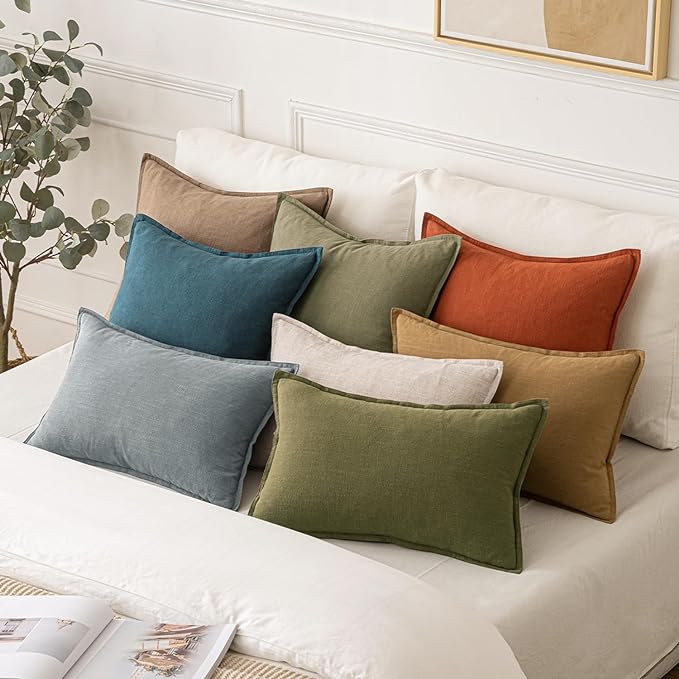 MIULEE Decorative Linen Lumbar Pillow Covers 12x20 Inch Gray Boho Farmhouse Neutral Couch Throw Pillows for Bed Pack of 2 Accent Modern Pillowcase Sofa Livingroom Home Decor