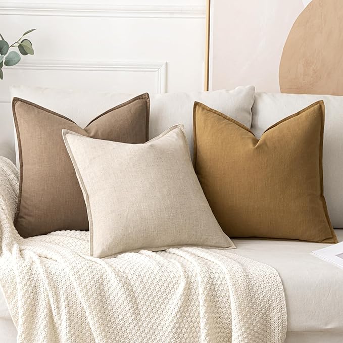 MIULEE Decorative Linen Pillow Covers 20x20 Inch Natural Beige Boho Farmhouse Neutral Christmas Couch Throw Pillows for Bed Pack of 2 Accent Modern Pillowcase Sofa Livingroom Home Decor