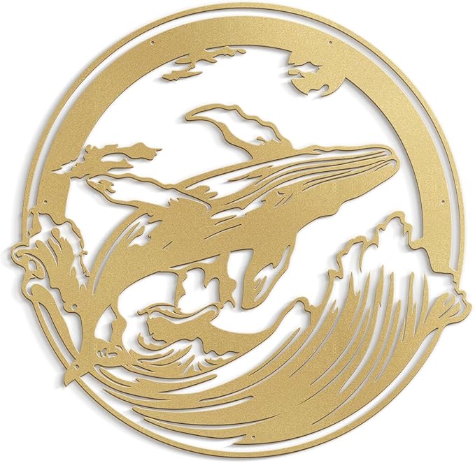 SIGNLEADER Metal Wall Art Decor Whale on Waves Minimalist Modern Abstract Wall Sculpture Hangings Home Decoration for Living Room, Bedroom, Bathroom, Kitchen, Outdoor - 18" Gold