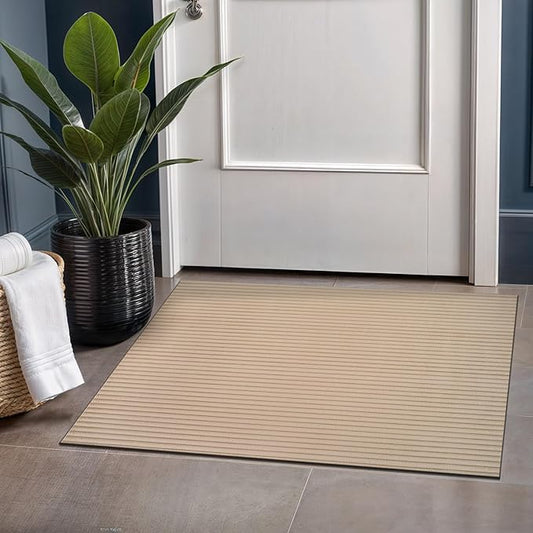 Beverly Rug Non Slip Area Rug 2 x 3 Modern Durable Ultra Soft Ribbed Indoor Rugs for Living Dining Room Office Stain Resistant Non Shedding Casual Easy Shag Indoor Carpet Beige 2x3