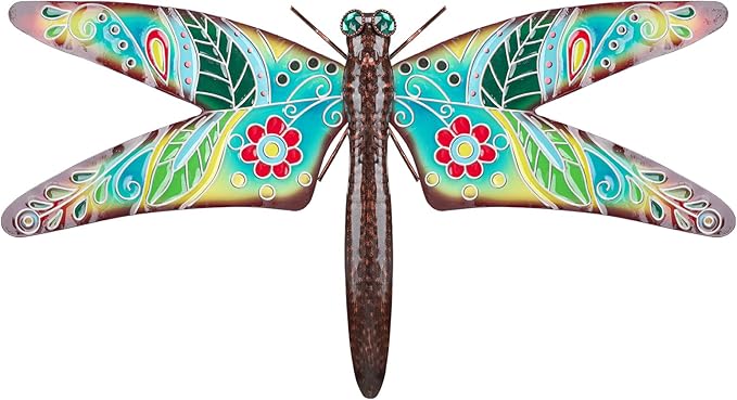 VCUTEKA Outdoor Metal Dragonfly Wall Decor Dragonfly Wall Sculpture Hanging Garden Wall Art Sculpture for Indoor Outdoor Patio Fence Decor Large