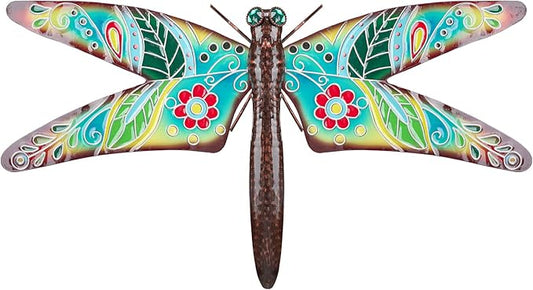 VCUTEKA Outdoor Metal Dragonfly Wall Decor Dragonfly Wall Sculpture Hanging Garden Wall Art Sculpture for Indoor Outdoor Patio Fence Decor Large