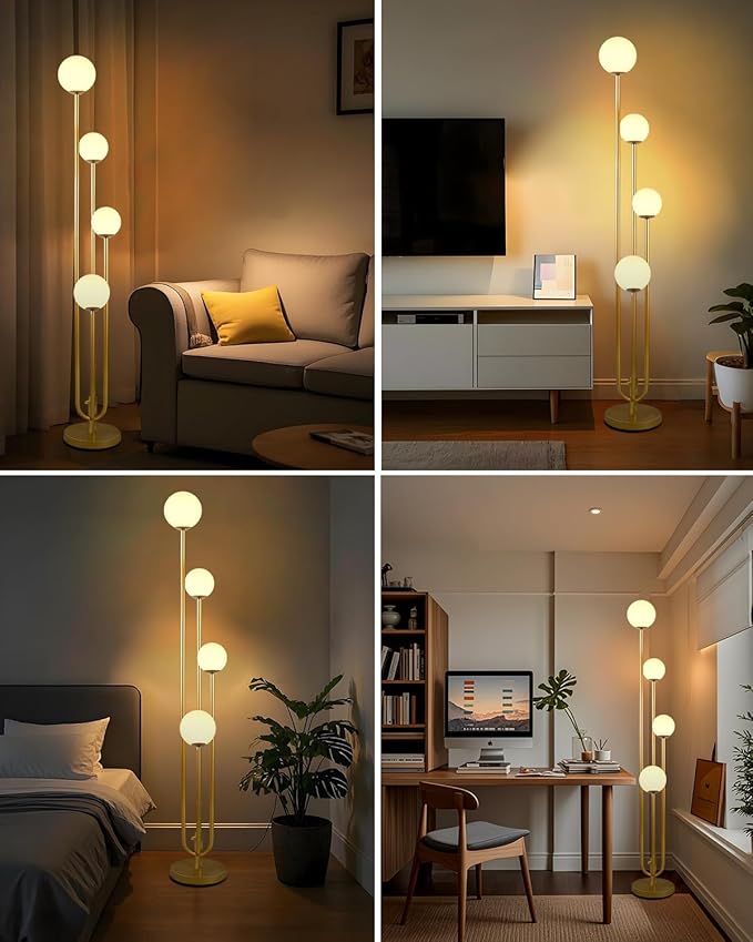 Lightdot Gold Globe Floor Lamp 4-Lights Dimmable Floor Lamps 3000K Bulbs Included Unique Modern Standing Tall Lamp for Living Room/Bedroom/Home Decor