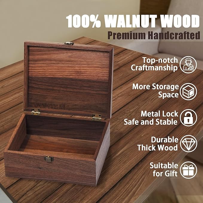 Walnut Wooden Memory Keepsake Box with Hinged Lid and Latch for Precious Items, Decorative Keepsake Box for Memories,Commemorative Gift