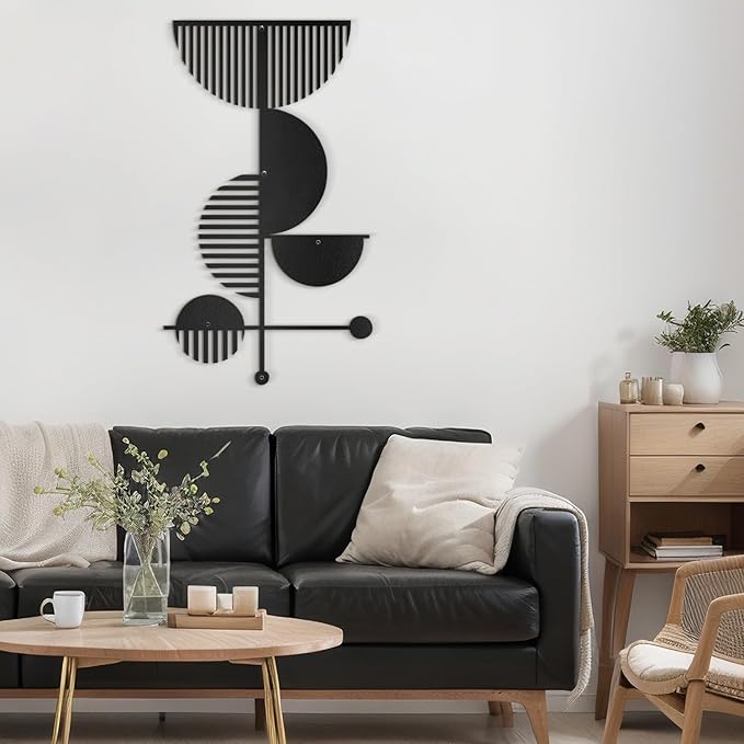 SIGNLEADER Metal Wall Decor Boho Geometric Lines Minimalist Modern Luxury Wall Sculpture Hangings 3D Statue Home Decoration for Living Room, Bedroom, Bathroom, Kitchen, Fireplace, Office - 24" Black