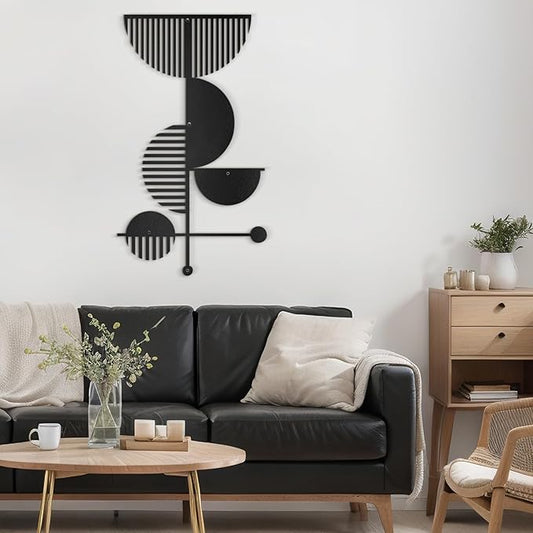 SIGNLEADER Metal Wall Decor Boho Geometric Lines Minimalist Modern Luxury Wall Sculpture Hangings 3D Statue Home Decoration for Living Room, Bedroom, Bathroom, Kitchen, Fireplace, Office - 24" Black