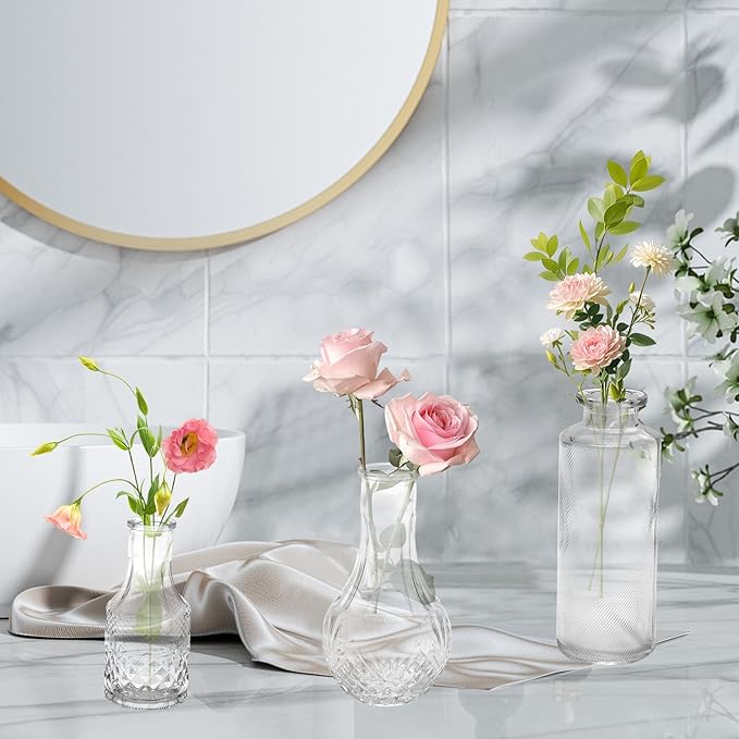 32 PCS Clear Glass Bud Vases Set,Small Flower Arrangement Vase,Vintage Crystal Glass Design,Wedding,Party Decoration,Home Flower Arrangement (32)