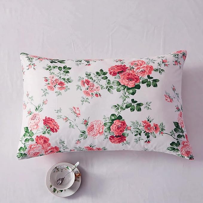 Rose Flower Duvet Cover Full Size Pink Floral Plaid Grid Duvet Cover 100% Microfiber Girls Flower Comforter Cover with Zipper Closure Vintage Country Bedding Botanical Floral Comforter Cover Full