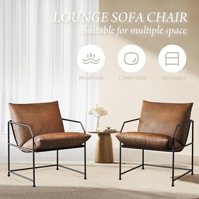 YEEFY Accent Chair Living Room Chairs Accent Chairs Set of 2 Comfy Reading Chair for Bedroom Upholstered Lounge Chair Mid Century Modern Arm Chair Side Sofa Cozy Chair Armchair (Brown, 2)