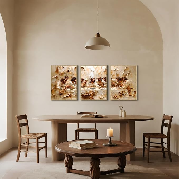 Jesus Last Supper Wall Art Poster Set of 3, Christian Wall Decor, Jesus Canvas Prints Painting Posters Religious Bible Artwork Home Decor Pictures for Living Room Dining Room 12x16 inch Unframed