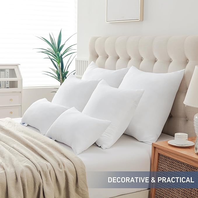 Leeden 20x20 Pillow Inserts, 20 Inch Decorative Throw Pillow Inserts, Soft Fluffy Square Throw Pillows for Couch, Sofa, Bed, and Home Decor White Cushion Pack of 2