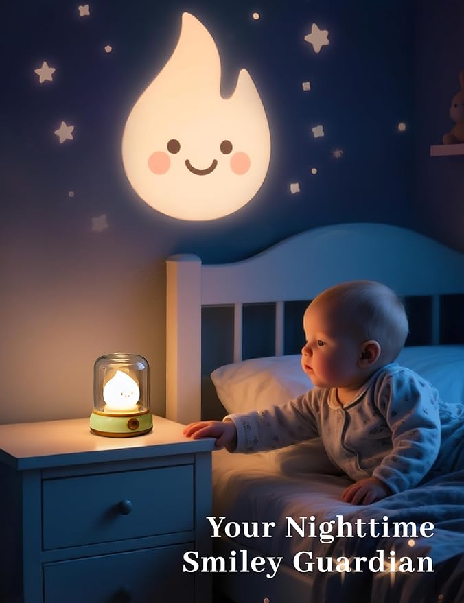 Chibi Flame Lamp, Sleep White Noise Machine Night Light, 5 White Noise with 4 Level Volume Adjustment, Rechargeable Lamp,Decor,Gift for Girls
