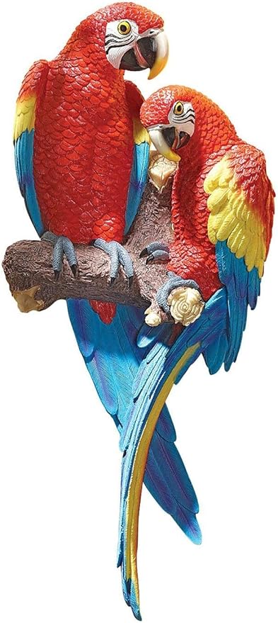 Design Toscano Tropical Scarlet Macaws Wall Sculpture, 22 Inch, Polyresin, Full Color