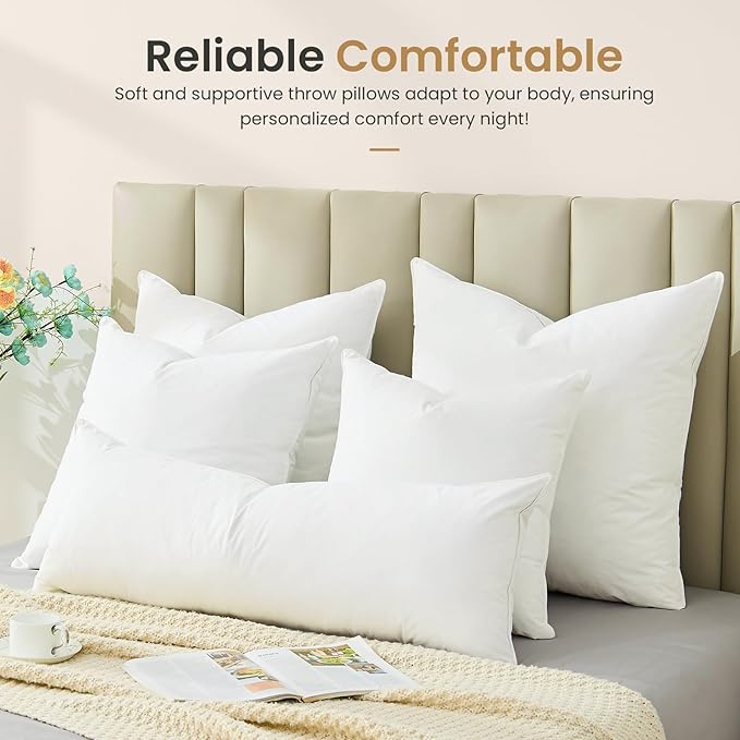 BHZ Euro Throw Pillow Inserts, 24x24 Down Feather Alternative Pillow Inserts Set of 2, Decorative Soft Large Square White Throw Pillows Insert for Couch Bed Dorm Sofa with Breathable Cover