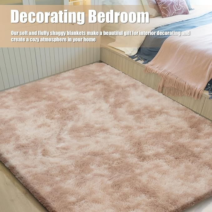 Shag Area Rug for Bedroom 3x5,Fluffy Area Rugs for Living Room,Soft Fuzzy Rug Non-Shedding Indoor Plush Carpet for Kids Bedroom Nursery Dorm Home Decor,Tie-Dyed Beige