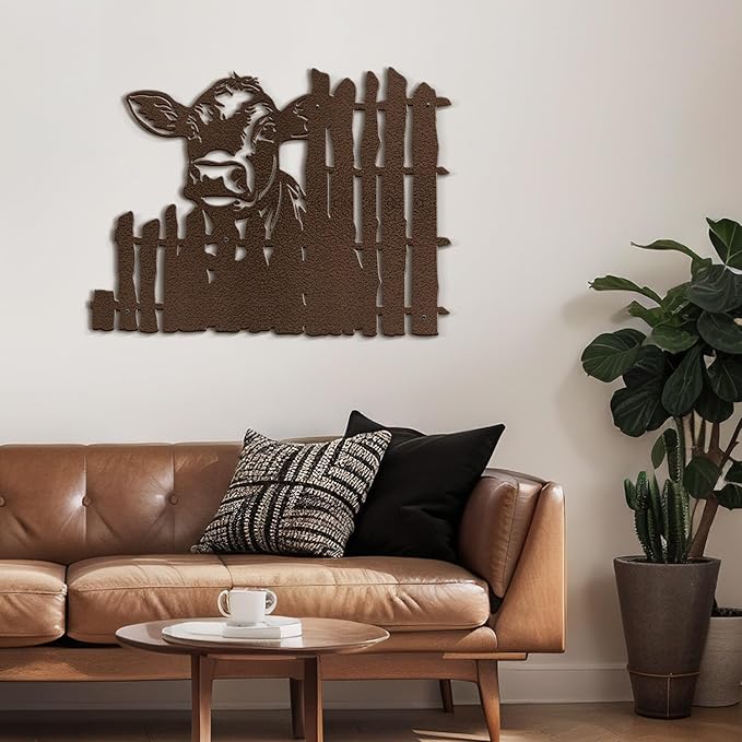 SIGNLEADER Metal Wall Art Decor Cows by the Fence Minimalist Modern Abstract Wall Sculpture Hangings Home Decoration for Living Room, Bedroom, Bathroom, Kitchen, Outdoor - 18" Bronze