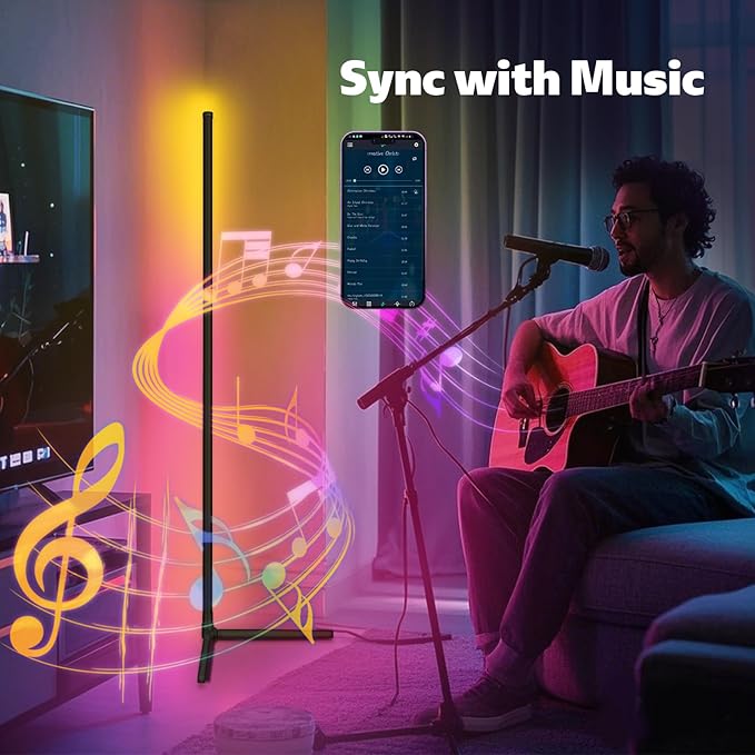 LED Corner Floor Lamp, 68+ Scenes, 16 Million Colors Corner Light with App & Remote Control, 65” Smart RGB Ambient Lighting with Music Sync, Mood Lighting for Bedroom, Living Room, Gaming Room