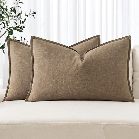 MIULEE Decorative Linen Lumbar Pillow Covers 12x20 Inch Khaki Boho Farmhouse Neutral Winter Couch Throw Pillows for Bed Pack of 2 Accent Modern Pillowcase Sofa Livingroom Home Decor