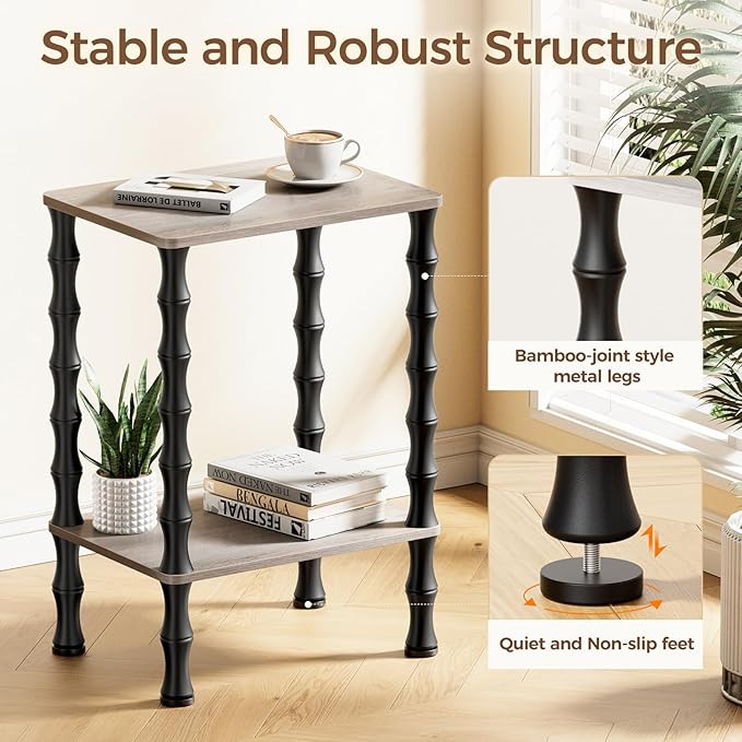 Side Table, 2-Tier End Table with Storage Shelf, Night Stand for Small Spaces, Modern Coffee Tables for Living Room, Bedroom (1, Gray)