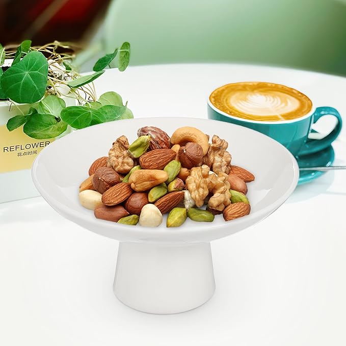VILLCASE Footed Fruit Bowl Ceramic, 7 inch Decorative Pedestal Bowl for Snacks Dessert, Modern Ceramic Fruit Container Basket for Home Dining Kitchen Counter Decor