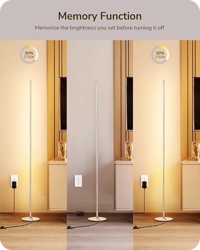 EDISHINE Modern Floor Lamp, 2-Pack Adjustable Height Led Corner Lamps, Dimmable with 7 Color Temperatures (2700K-6000K), 57.5" Height Floor Lamps for Living Room, Bedroom, Office, Silver