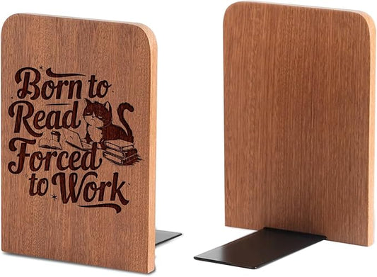 Book Lovers Gifts, Novelty Bookends Unique, Gifts for Book Lovers, Heavy Duty Wooden Book Ends for Shelves Decorative(1 Pair, 4.72x6.69 Inches) - Born to Read