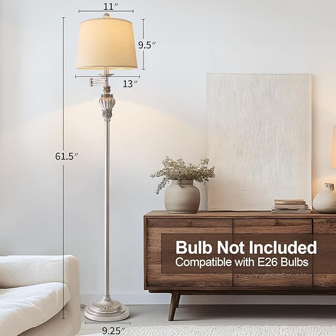 G-SAFAVA 61" Vintage Floor Lamp with 350° Adjustable Swing Arm, Tall lamp Standing Lamp for Living Room Bedside Bedroom Nightstand Retro Farmhouse Mid Century Lamp Light Home Décor Office Gifts
