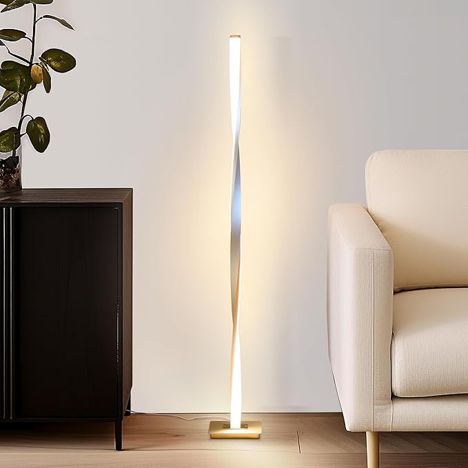 Brightech Helix LED Bright Floor Lamp for Living Rooms & Bedrooms, 48" Tall Pole Lamp, Dimmable Standing Lamp - Platinum Silver