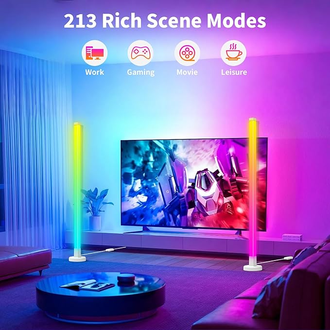 Corner Floor Lamp, Smart RGB Corner Lamp with App and Remote Control, Music Sync Standing Lamp with 16 Million DIY Colors, Modern LED Ambient Light for Bedroom, Living Room, Gaming Rooms