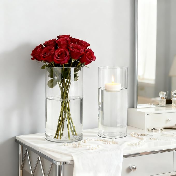 4 Pack Acrylic Cylinder Vases for Centerpieces,10 inch Tall Clear Flower Vases, Unbreakable Vases,Hurricane Candle Holders Floating Candle Vase for Wedding Dinner Table Party Living Room Decor