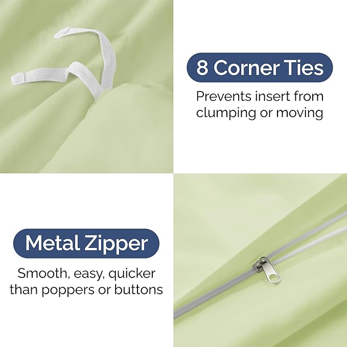 CGK Unlimited Duvet Cover Queen Size Set - Extra Soft Queen Size Duvet Cover 90 x 90 with 2 Pillow Shams - Hotel Quality w/Zipper Closures & Ties - Bedding and Bed Linens Set (Light Sage Green)