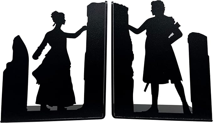 Decorative Couple Bookends, Metal, Unique, Non Skid - 7 Inch Tall for Home/Office Decor