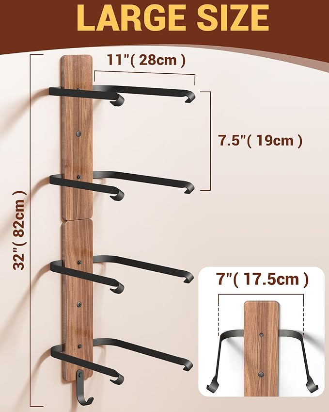 Cowboy Hat Rack for Wall, Cowboy Hat Holder for 4 with Hooks,Wooden Rustic Metal Hanger for Wall with Pine Board,Western Baseball Hat Rack Holder for Fedora, Sun Hats