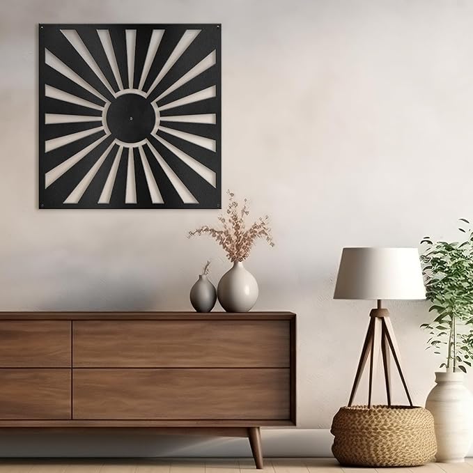 SIGNLEADER Metal Wall Decor Sun Ray Minimalist Modern Luxury Wall Sculpture Hangings 3D Statue Home Decoration for Living Room, Bedroom, Bathroom, Kitchen, Fireplace, Office - 24" Black