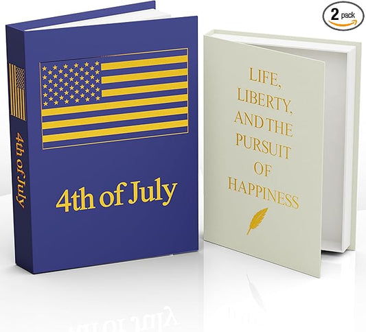 Fake books for decoration - Set of Two - Cardboard and linen - Decor Books for coffee table - Decorative boxes for home decor aesthetic - box storage (4th of July)