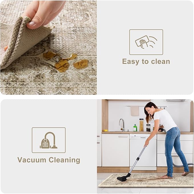 KIMODE Anti Fatigue Kitchen Mats for Floor, 20"x71" Boho Oriental Kitchen Rug, Padded Kitchen Floor Mats Non Slip, Cushioned Standing Mats for Front of Sink Laundry Desk Bedroom Khaki