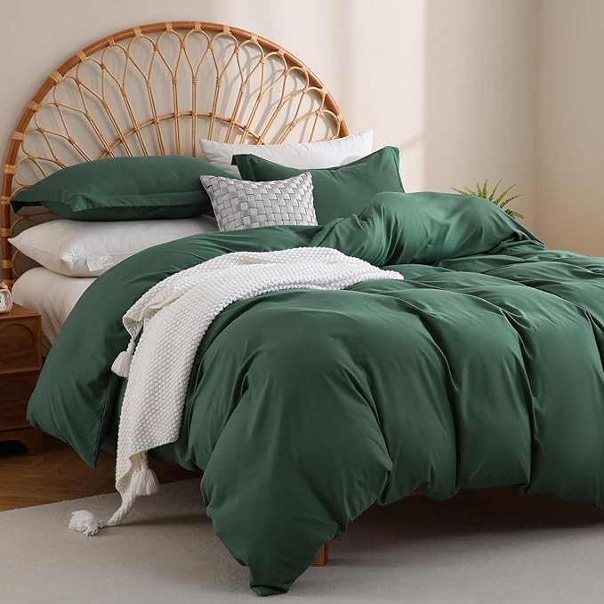 JSD Hunter Green Duvet Cover Set Full Size, 3 Piece Duvet Cover with Pillow Shams, Soft Brushed Microfiber Zipper Closure, Comforter Not Included