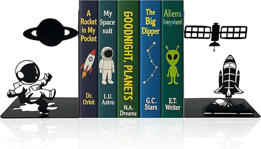 Cute Astronaut Bookends – Decorative Book Ends for Shelves, Space-Themed Kids Book Holders, Book Stoppers for Heavy Books, Unique Fantasy Bookends for Home Office