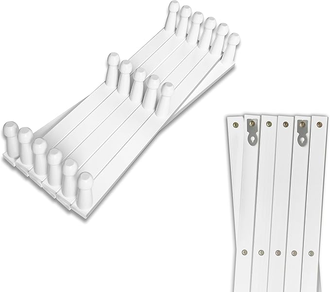 Expandable Wooden Coat Rack Hanger – Accordion Wall Mounted Pine Wood Hooks – Hand Made Vintage Expending Pegs – Hang Coat, Jacket, Hat, Leash, Towel, Mug, Bag, 17 Hook Chalk White