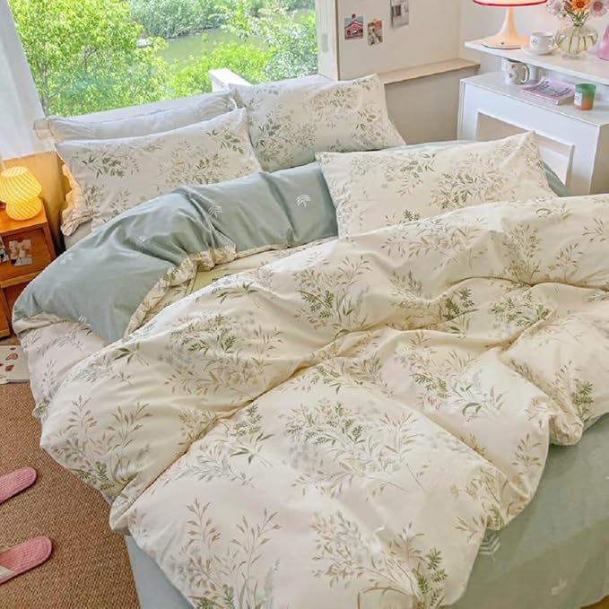 Garden Style Floral Duvet Cover Twin XL 3 Pieces Vintage Cottagecore Bedding Set Soft Cotton Botanical Floral Comforter Cover Chic Flower Leaves Plants Pattern Farmhouse Bedding Set for Girls Women