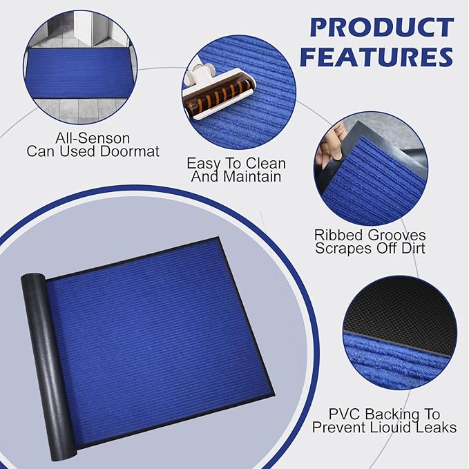 MAKUANG Indoor Outdoor Door Mat | 30" x 18" Heavy Duty Entry Mat | Non-Slip Rubber Backing | Low-Profile Welcome Mat for Home & Small Entryways, Navy