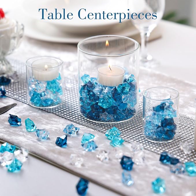 DomeStar 150PCS Aquarium Rocks, Blue Fake Ice Rocks Small Stones for Vase Fillers, Fish Tank Aquarium Decor Winter Table Scatter Decoration