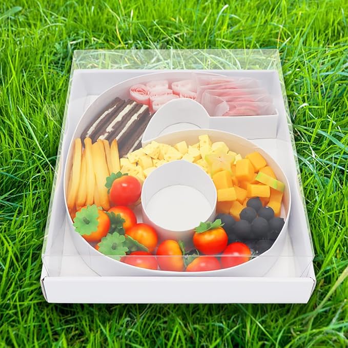 WENPACK 12.5" Cardboard Letter Shaped Mache Flower Strawberries Fillable Sweets Confectionery Packaging Box with Clear Lid (White, 6or9)