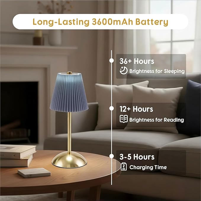 Set of 2 Wireless Cordless Lamps Rechargeable, 3CCT & Stepless Dimming, LED Battery Table Lamp with Touch Sensor Technology for Desk, Bedside, Outdoor Settings, 12 * 5 Inches (Slate Blue)