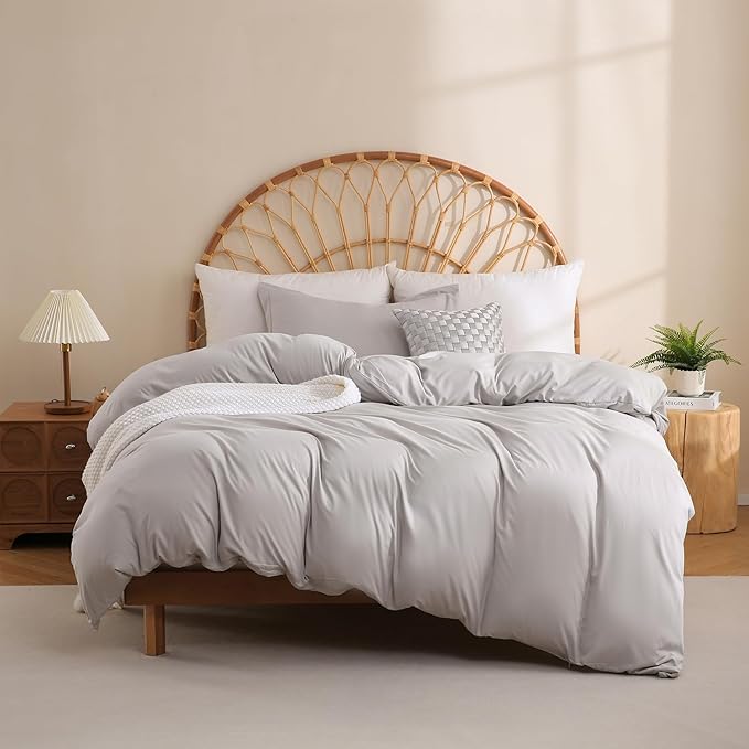 JSD Light Grey Duvet Cover Set Twin Size, 2 Piece Microfiber Kids Duvet Cover with Pillow Sham, Zipper Closure, Comforter Not Included
