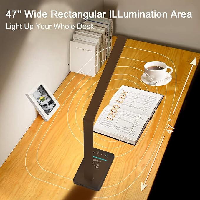 AFROG 8-in-1 4th Gen Multifunctional LED Desk Lamp with 10W Fast Wireless Charger,USB Charging Port,1200Lux Super Bright,5 Lighting Mode,7 Brightness，40 Min Timer,Night Light Function,5000K